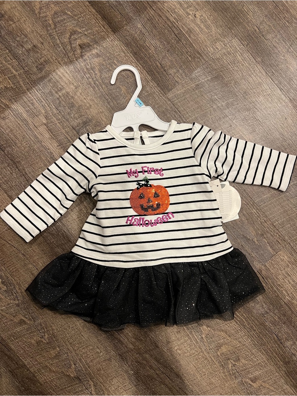 Koala Kids Black & White Striped 'My First Halloween' Pumpkin Dress